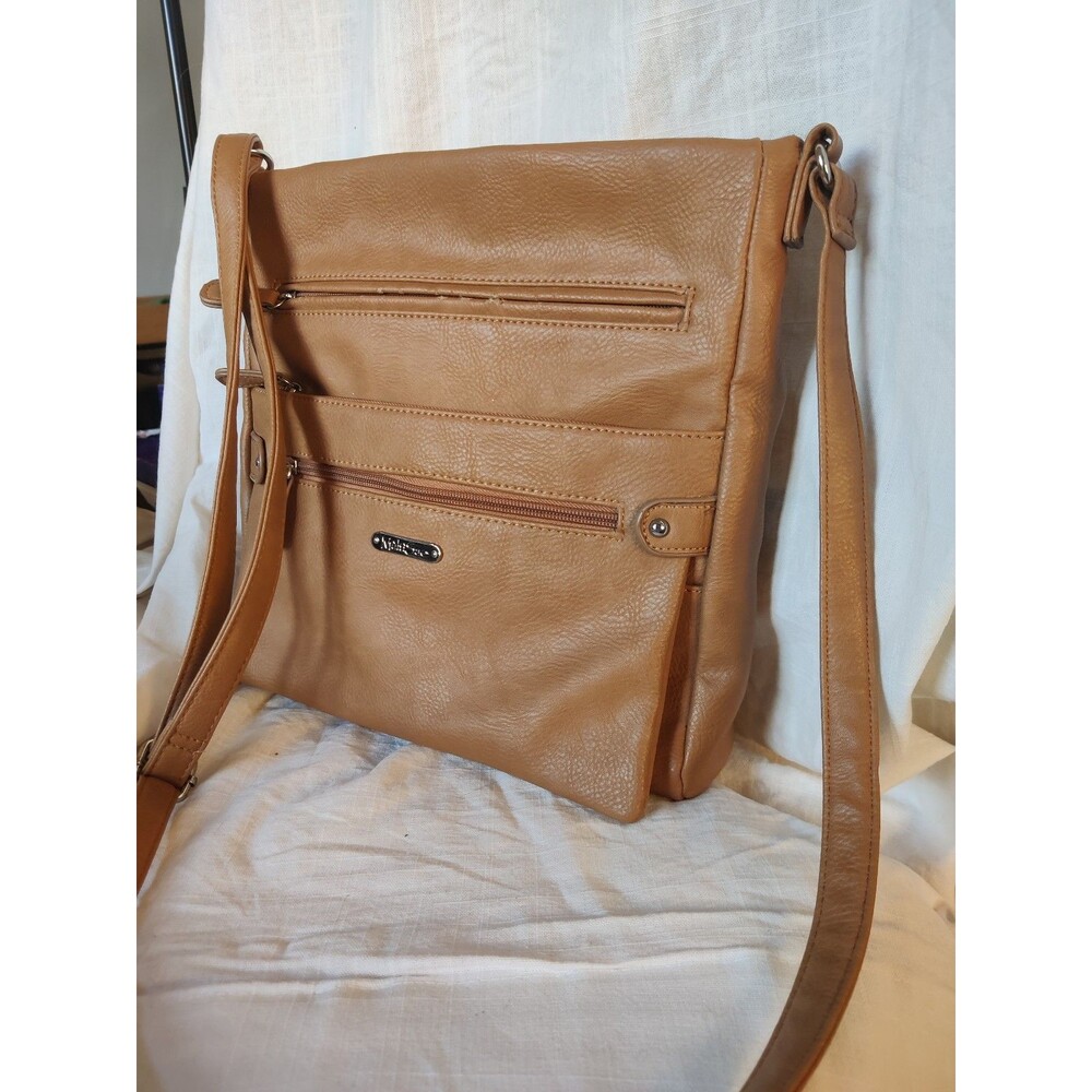MultiSac Tan Faux Leather Crossbody Bag Multi Pocket Shoulder Bag Purse